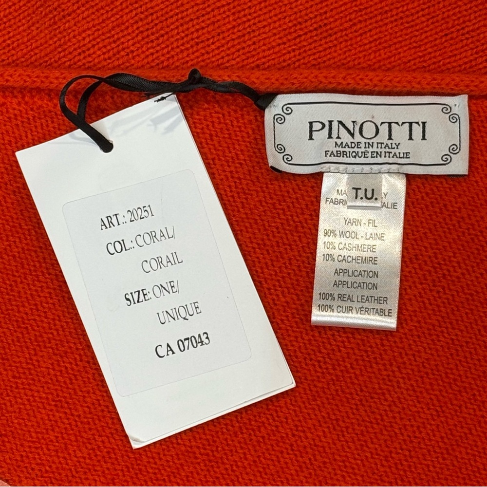 Pinotti Chic Coral/Burnt Orange Italian Wool & Cashmere Blend Fringed Wrap Shawl - Picture 5 of 5